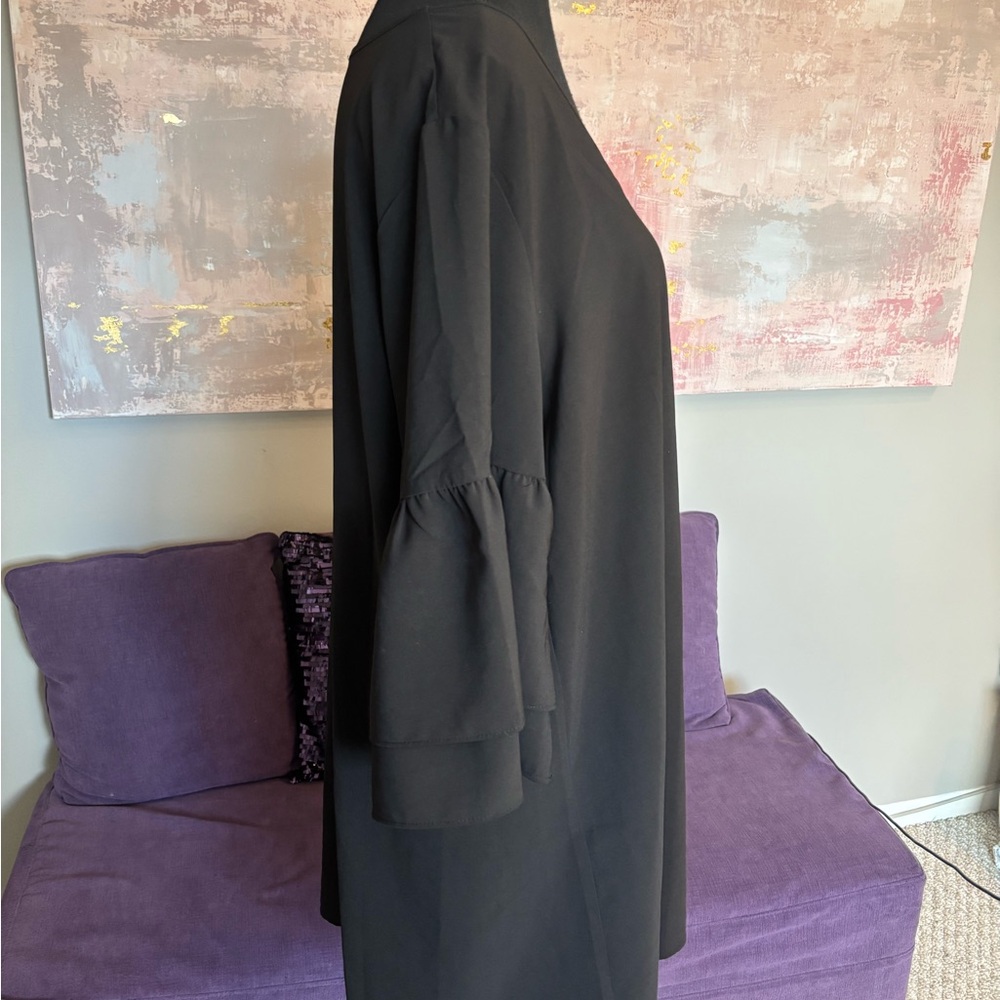 Cupshe Black A-Line Mini Dress with Bell Sleeves and V-Neck Size XL - Picture 4 of 10